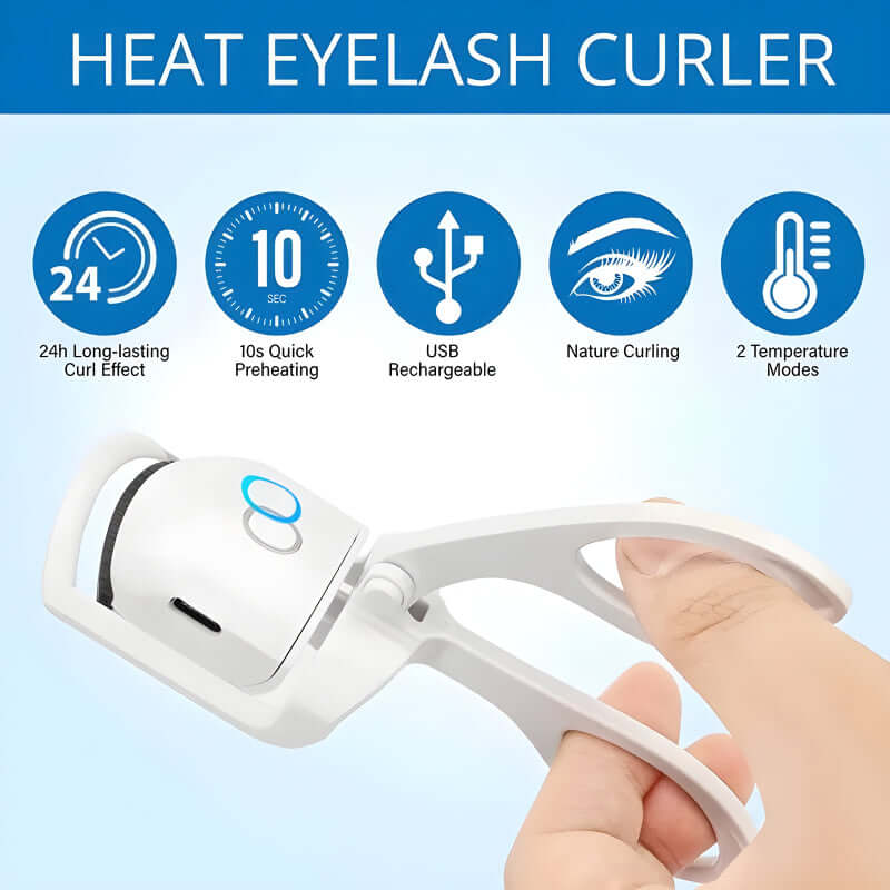 Rechargeable heat eyelash curler with quick preheating, nature curling, and two temperature modes, ideal for lasting curls.